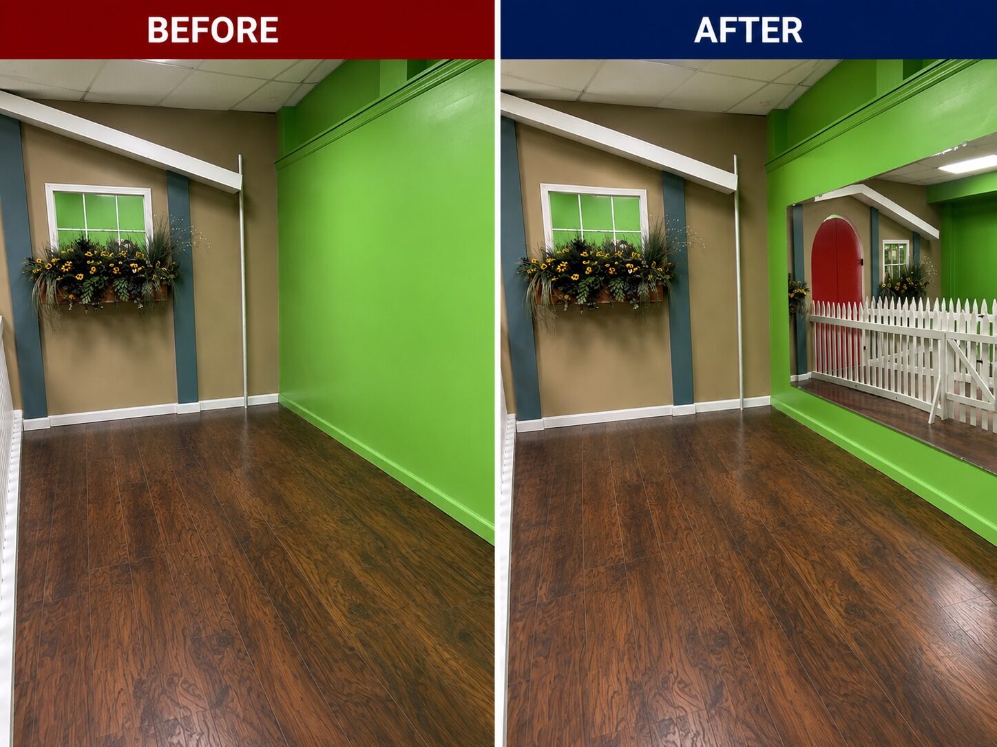 Interior glass opening installation before and after