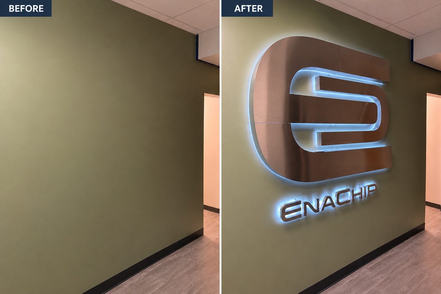 Commercial signage installation before and after by H&F