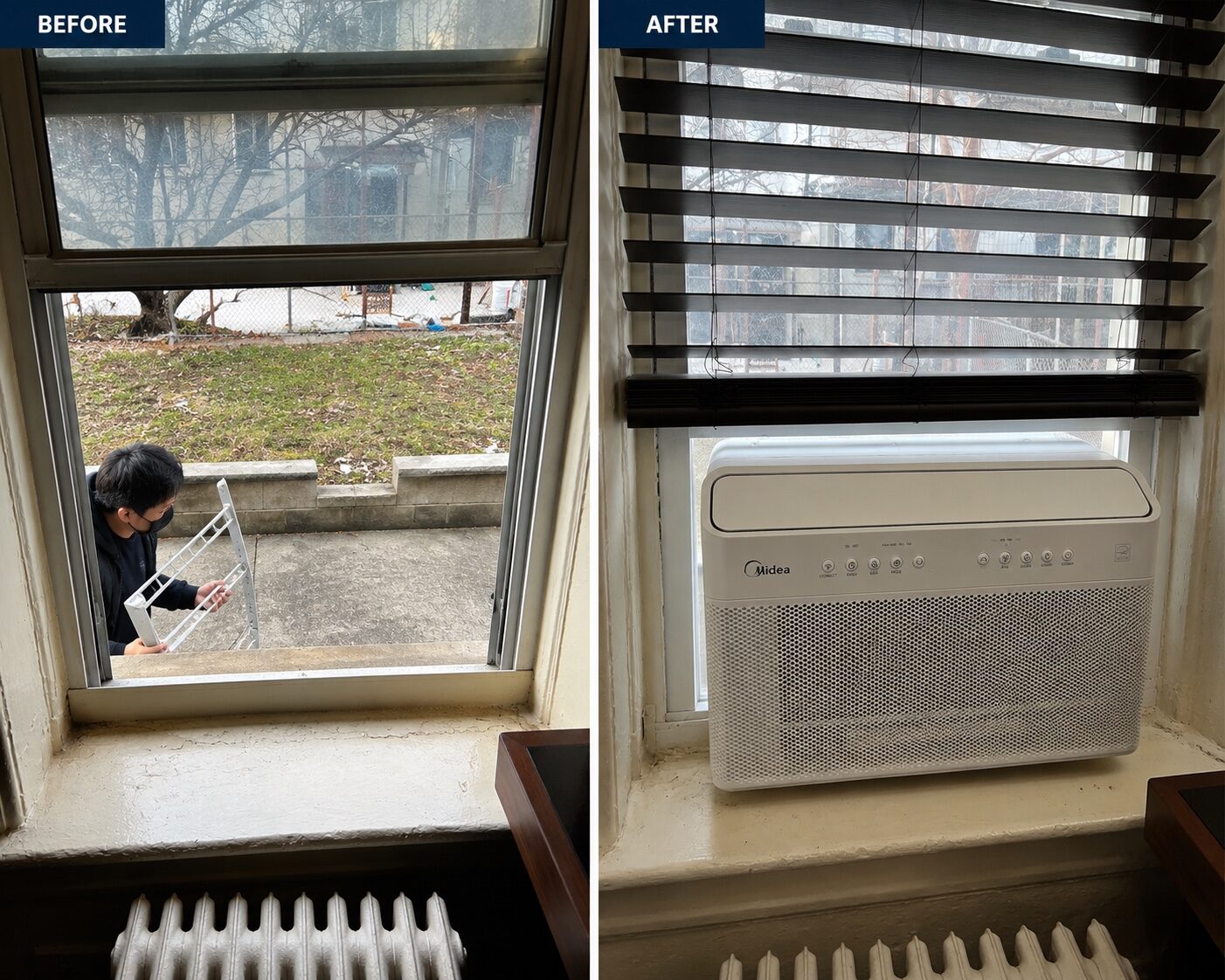 Window air conditioner installation before and after