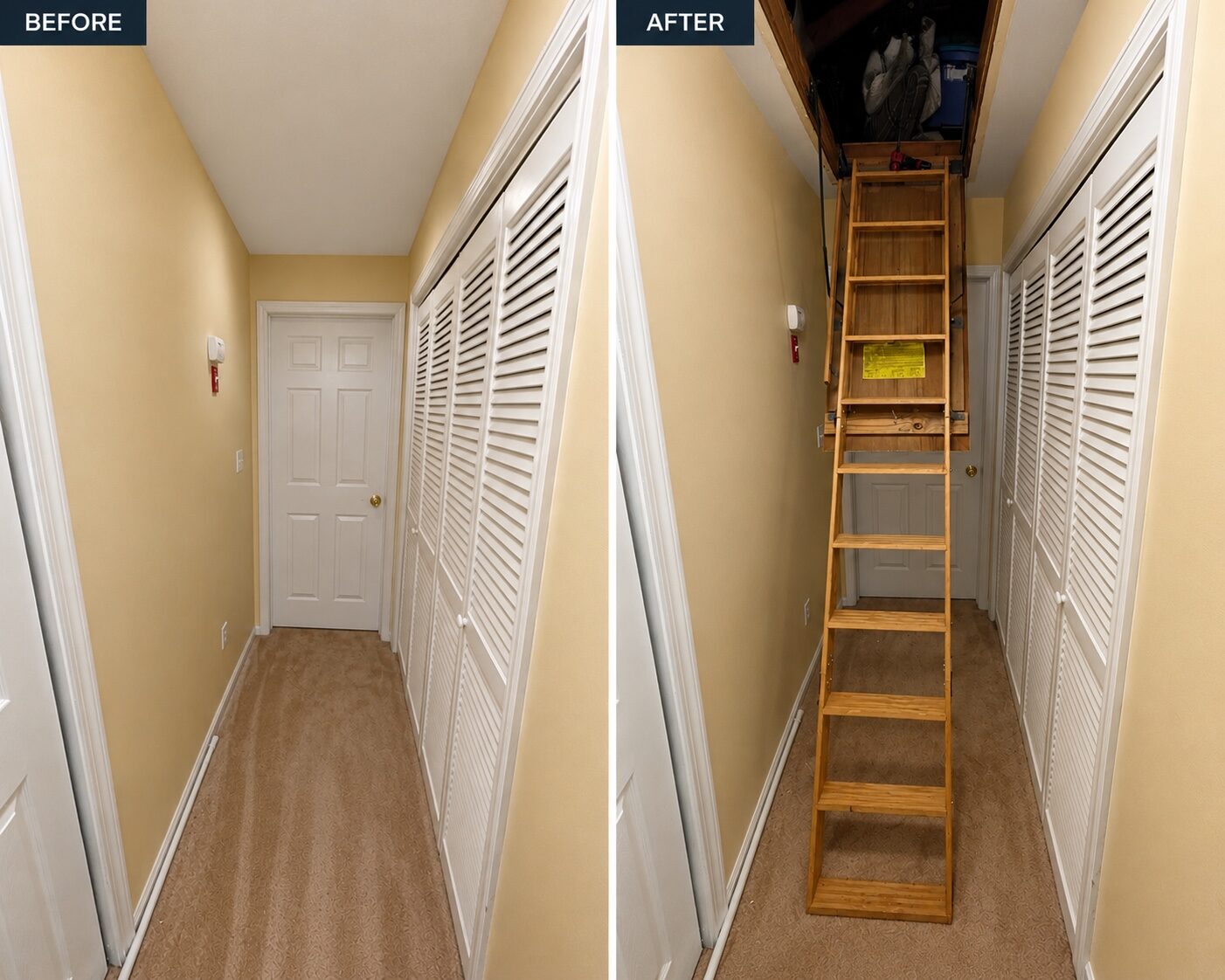 Attic stair installation completed by H&F before and after