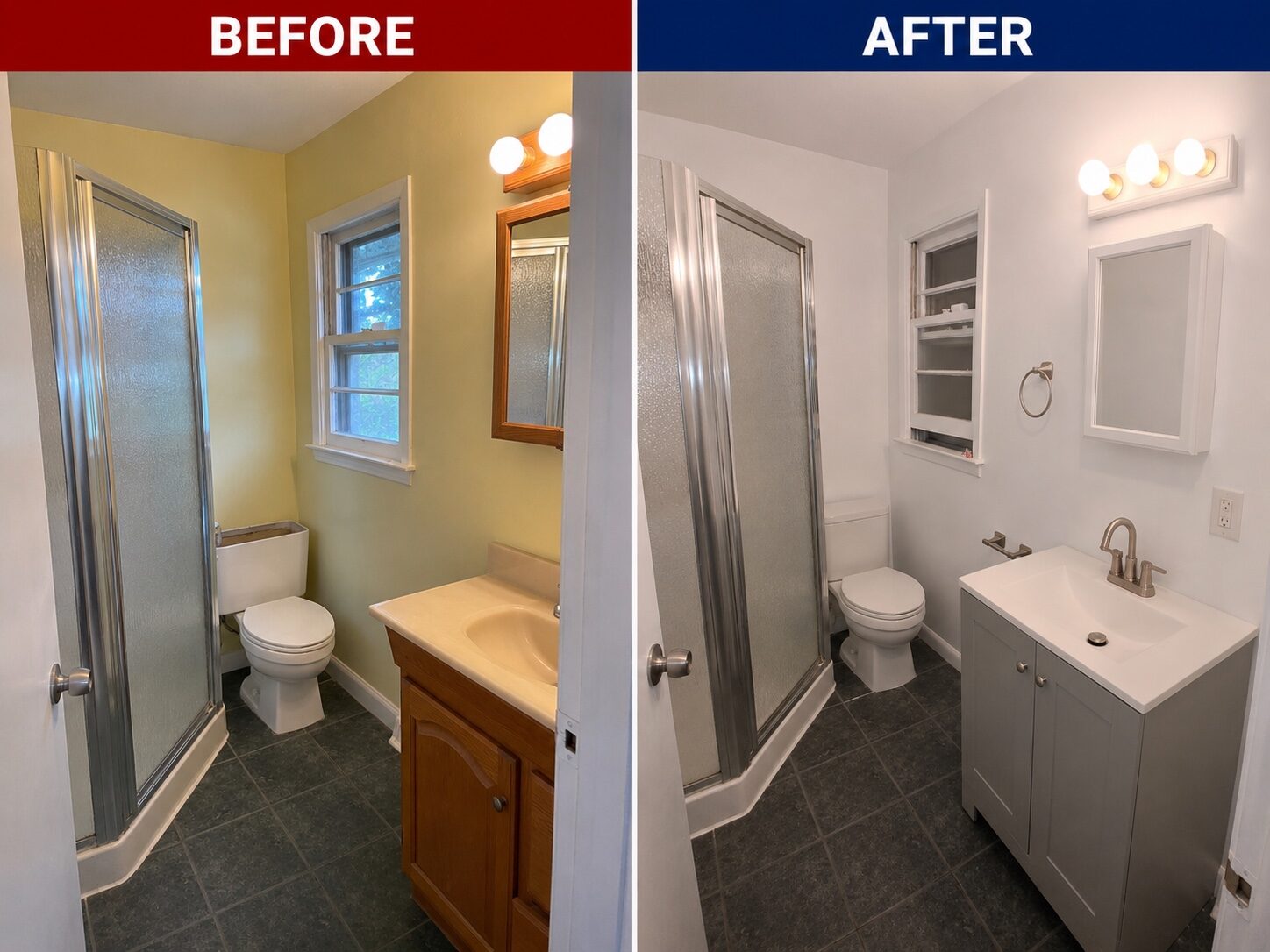 Bathroom renovation completed by H&F before and after