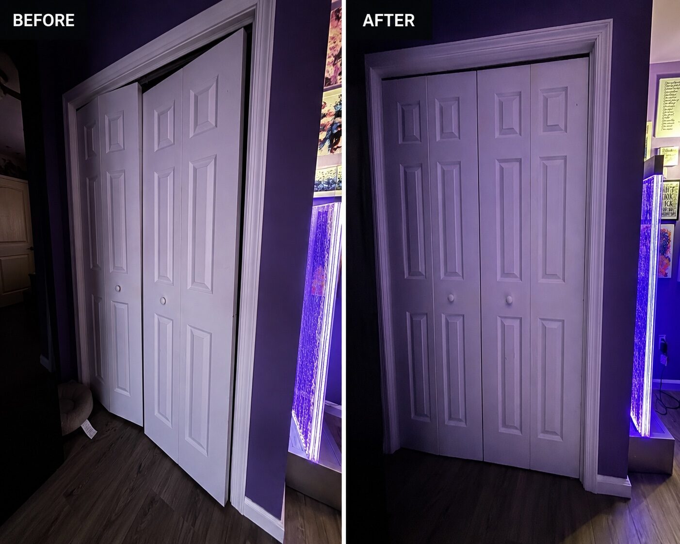 Misaligned closet doors repaired by H&F before and after