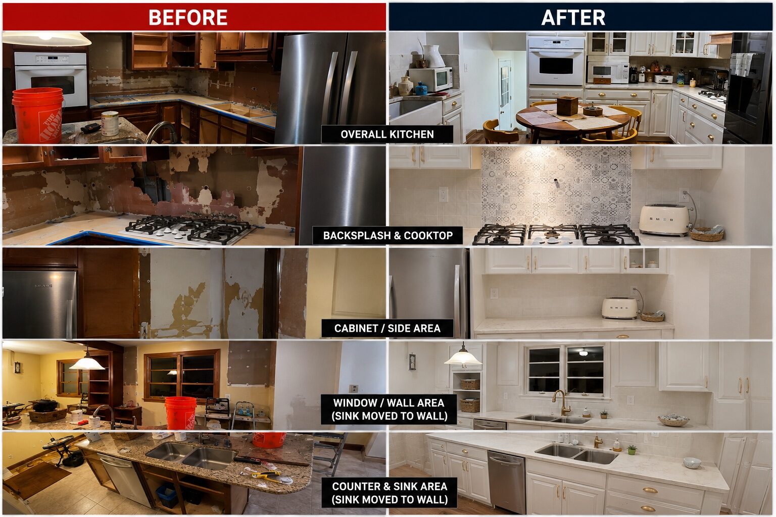 Full kitchen renovation completed by H&F before and after