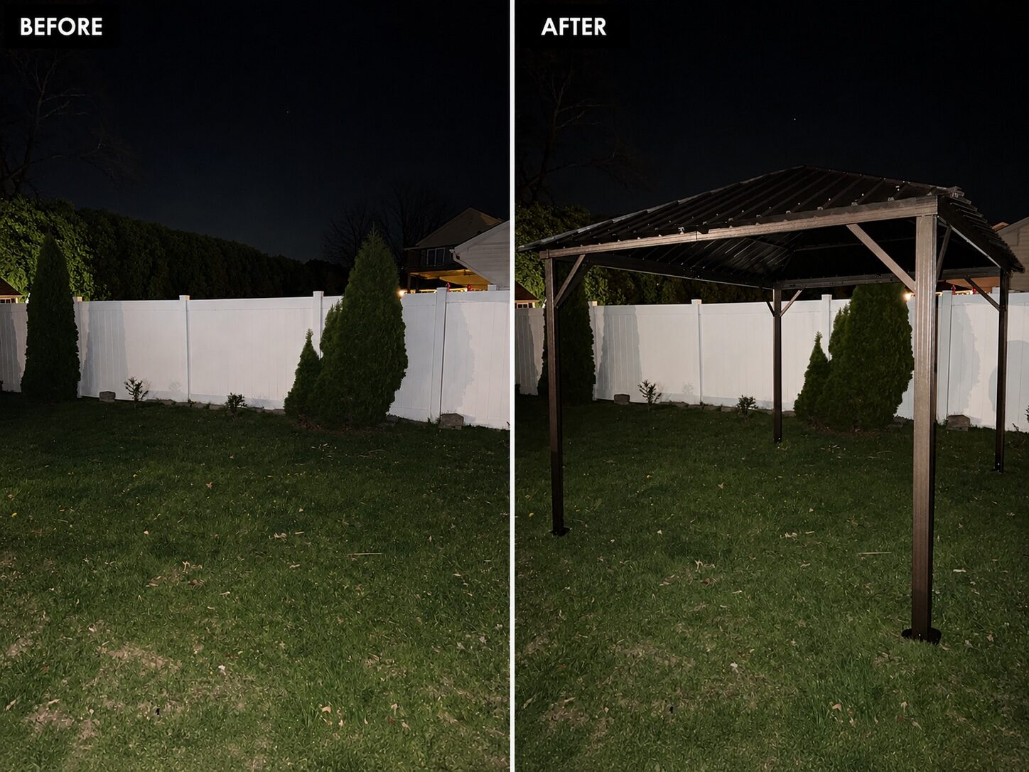 Outdoor metal gazebo assembled by H&F before and after